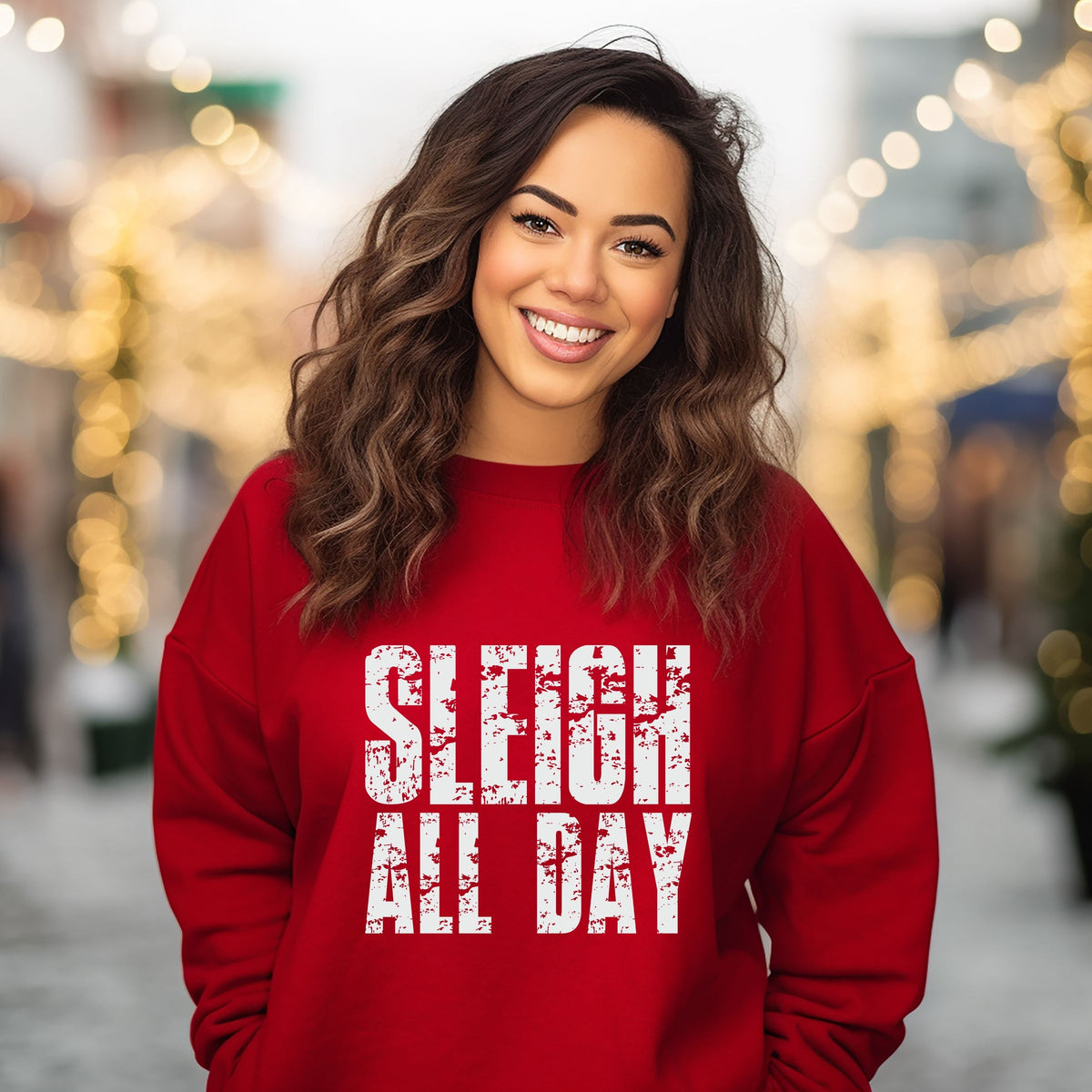 Sleigh All Day Block Distressed - Women's Graphic Sweatshirt