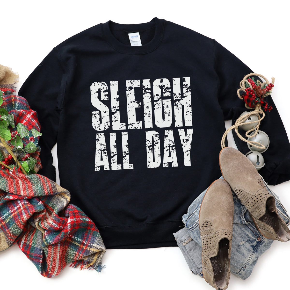 Sleigh All Day Block Distressed - Women's Graphic Sweatshirt