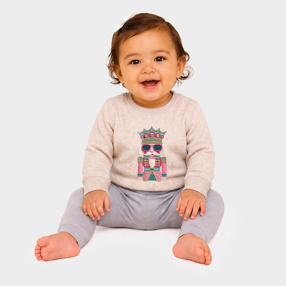 Pink and Teal Nutcracker Patchwork Print - Infant Crew Fleece Sweatshirt
