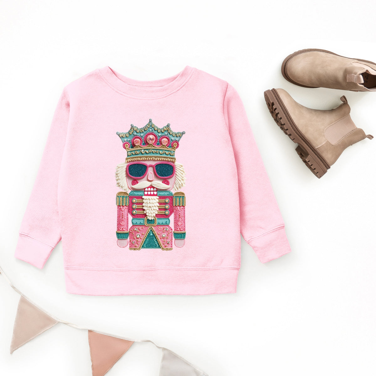 Pink and Teal Nutcracker Patchwork Print - Toddler Graphic Sweatshirt and Youth Graphic Sweatshirt