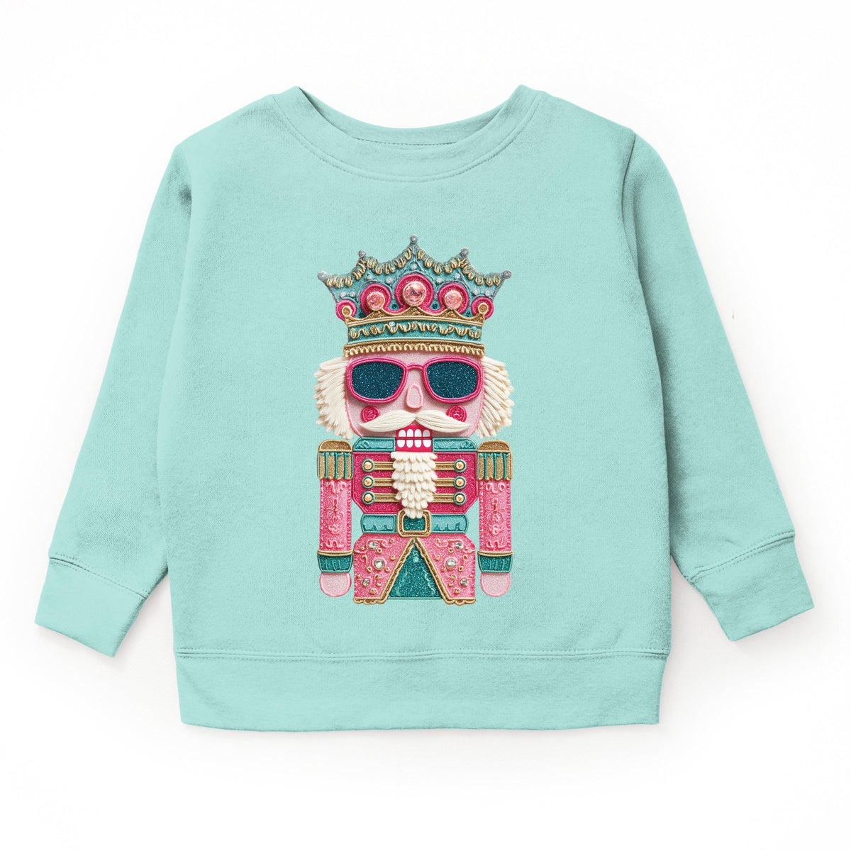 Pink and Teal Nutcracker Patchwork Print - Toddler Graphic Sweatshirt and Youth Graphic Sweatshirt