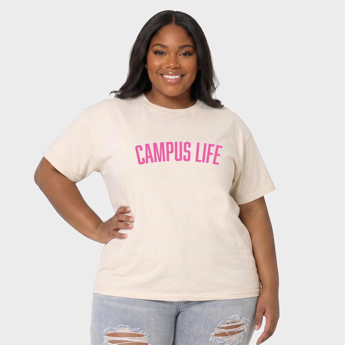 Campus Life Varsity - Women's Plus Sized Garment Dyed Graphic T-Shirt