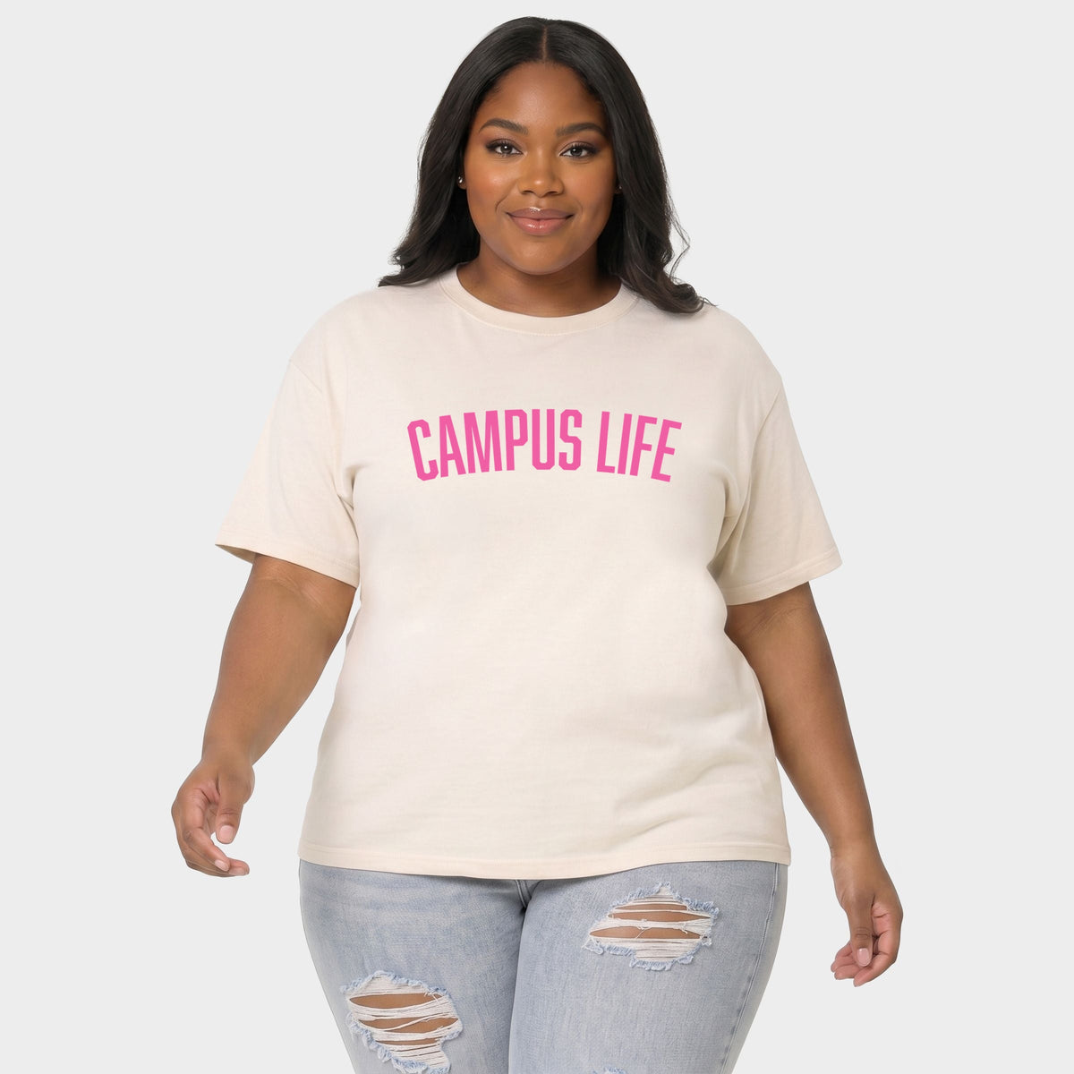 Campus Life Varsity - Women's Plus Sized Garment Dyed Graphic T-Shirt