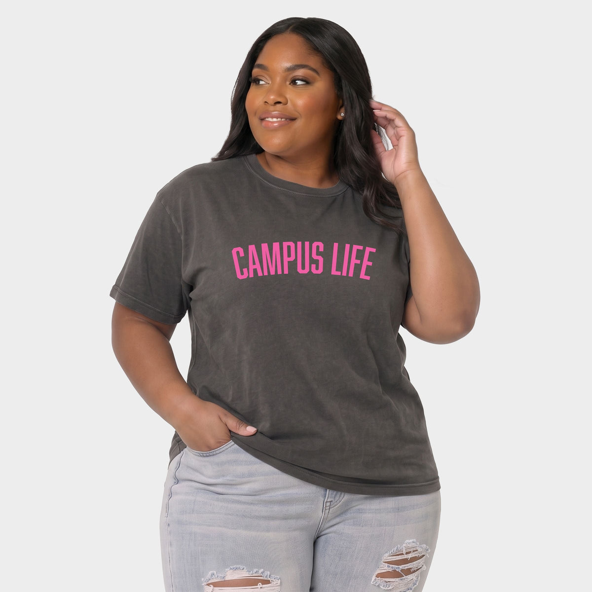 Campus Life Varsity - Women's Plus Sized Garment Dyed Graphic T-Shirt