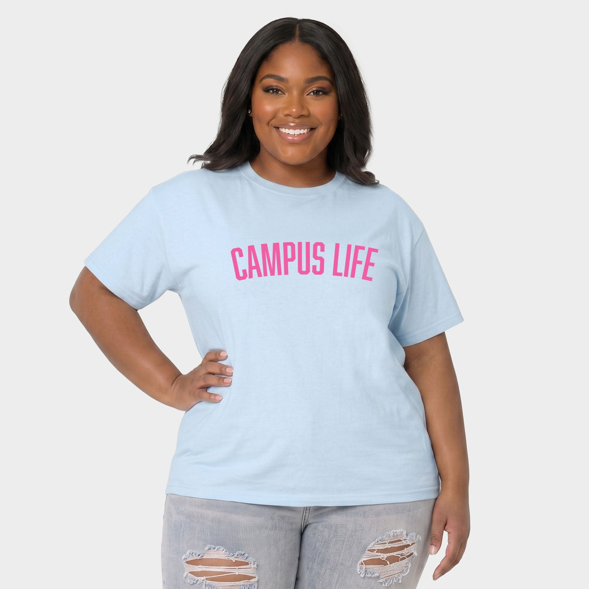 Campus Life Varsity - Women's Plus Sized Garment Dyed Graphic T-Shirt