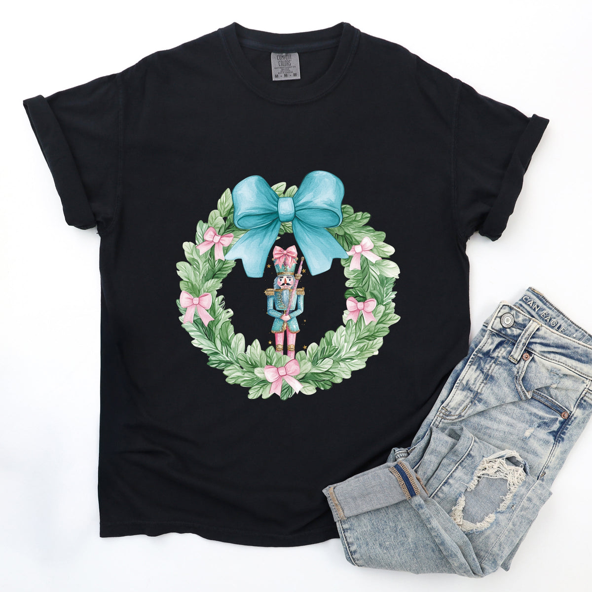 Nutcracker Wreath Coquette - Women's Garment Dyed Graphic T-Shirt