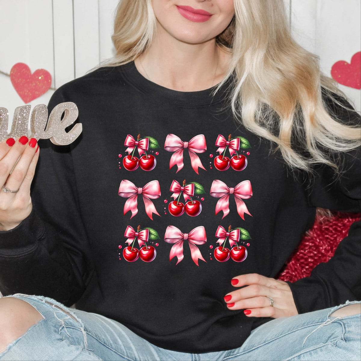 Coquette Pink Cherry Chart - Women's Graphic Sweatshirt