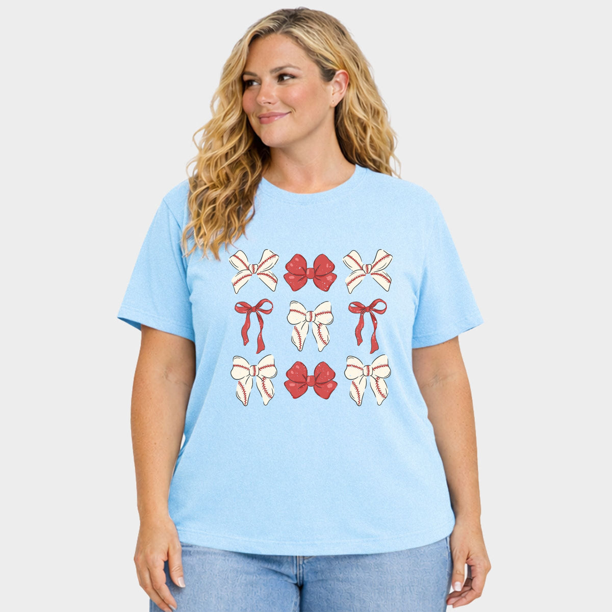 Coquette Baseball Bow Chart - Women's Plus Sized Garment Dyed Graphic T-Shirt