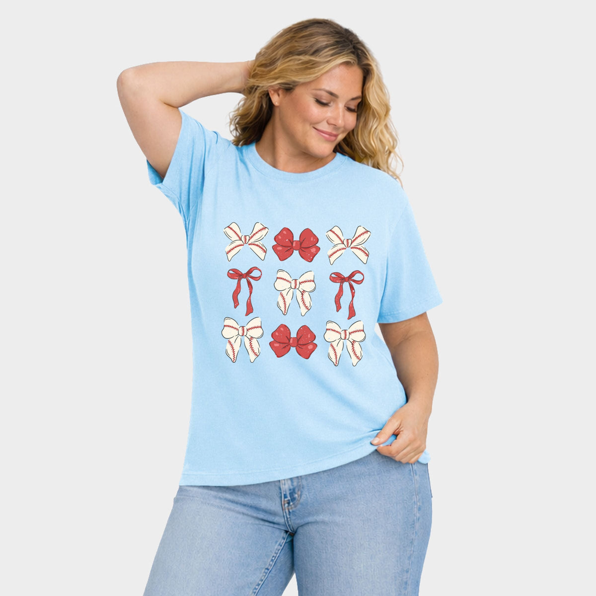 Coquette Baseball Bow Chart - Women's Plus Sized Garment Dyed Graphic T-Shirt