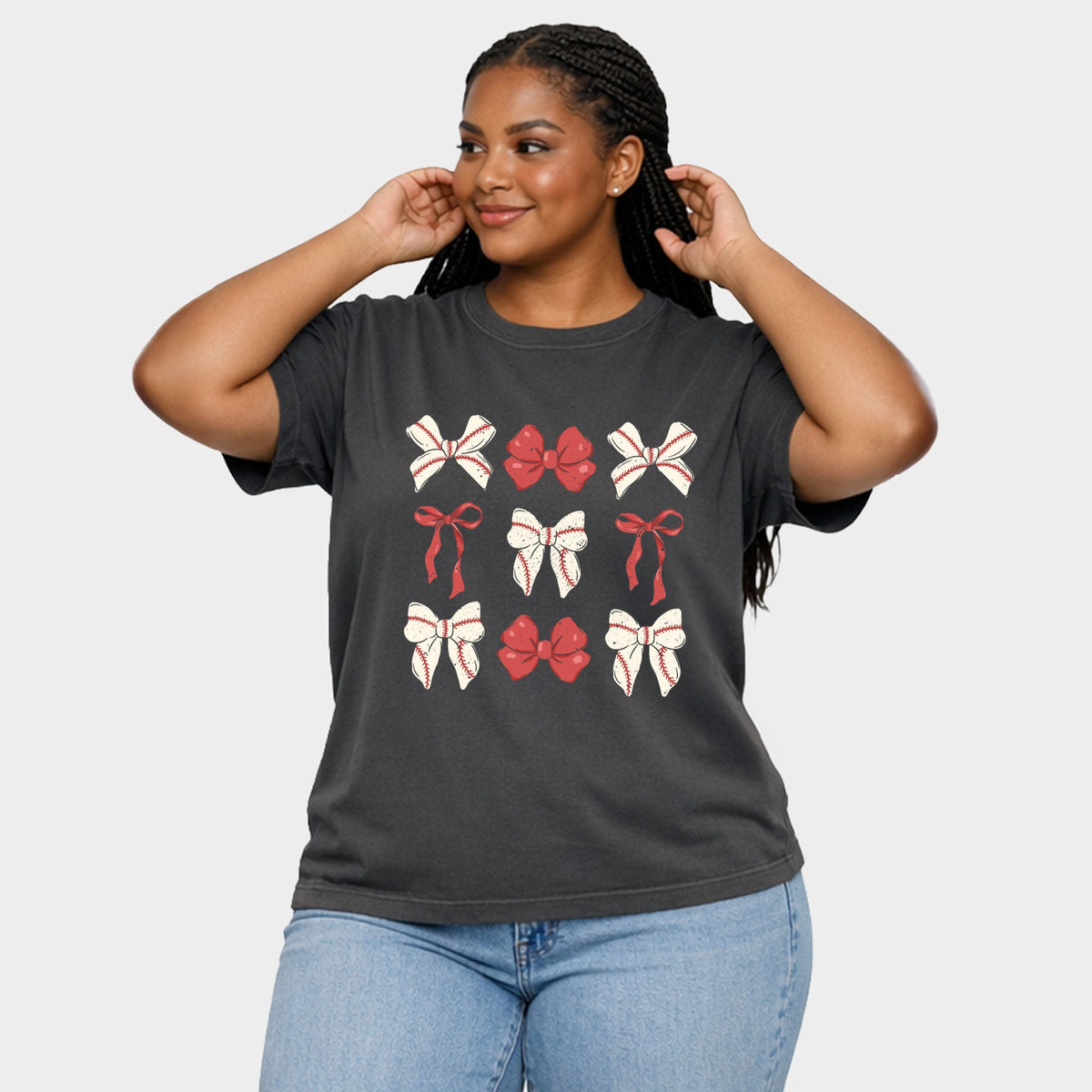 Coquette Baseball Bow Chart - Women's Plus Sized Garment Dyed Graphic T-Shirt