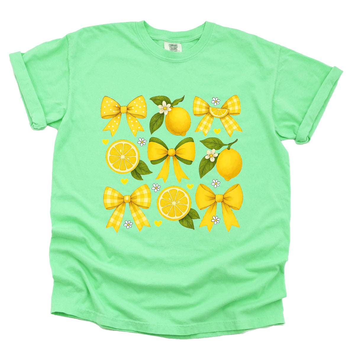 Coquette Lemons Pattern Bows - Women's Garment Dyed Graphic T-Shirt