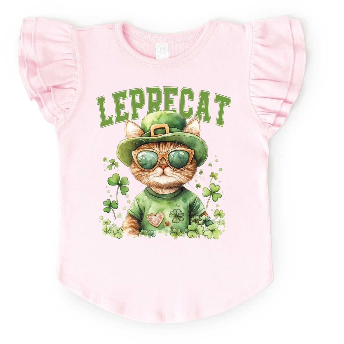 Leprecat Watercolor Cat - Flutter Sleeve Graphic T-Shirt
