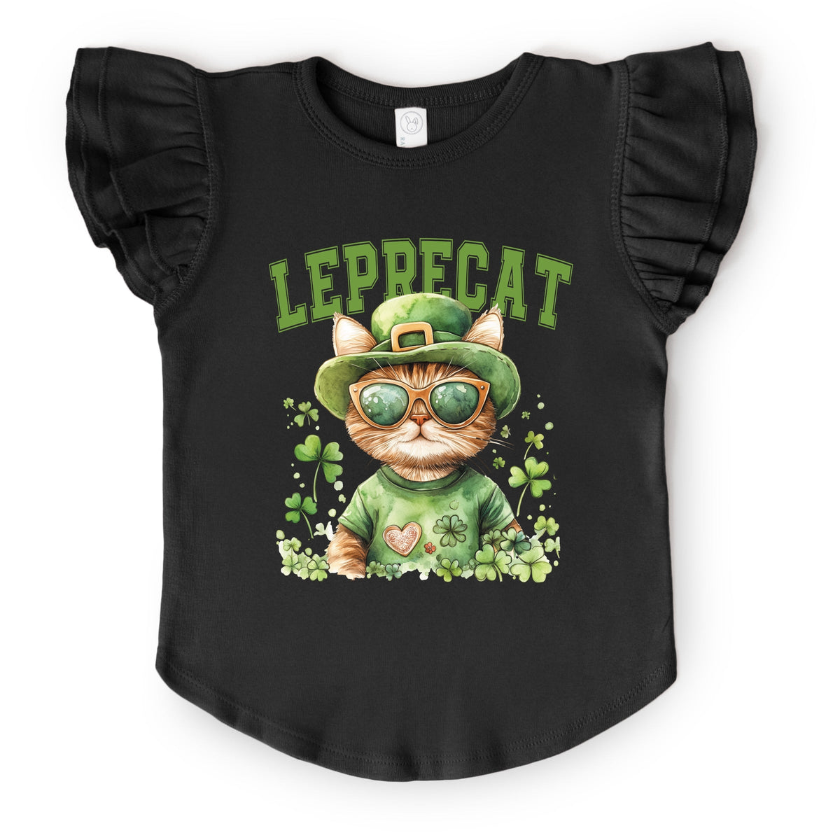 Leprecat Watercolor Cat - Flutter Sleeve Graphic T-Shirt
