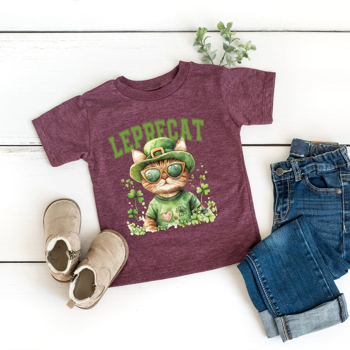 Leprecat Watercolor Cat - Toddler Short Sleeve Graphic T-Shirt