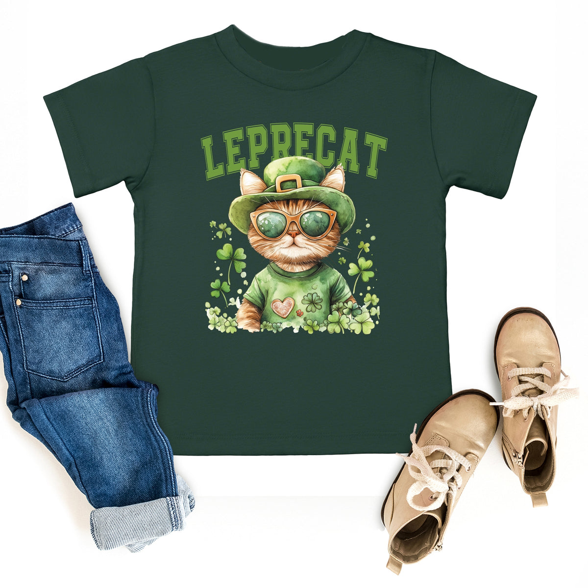 Leprecat Watercolor Cat - Toddler Short Sleeve Graphic T-Shirt