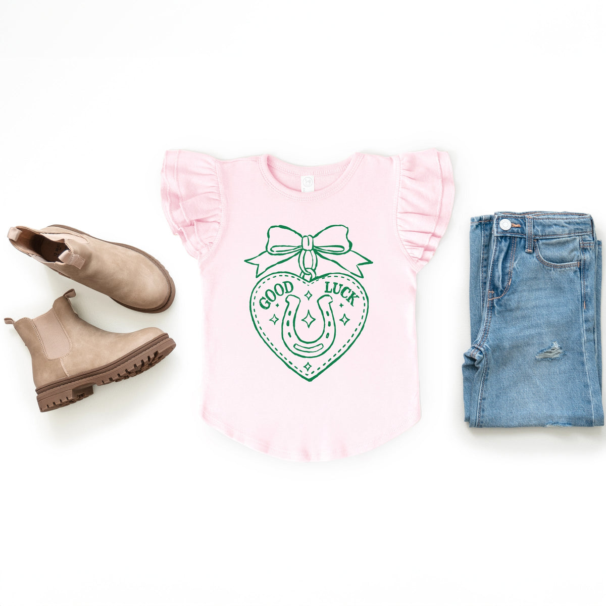 Good Luck Charm Outline - Flutter Sleeve Graphic T-Shirt
