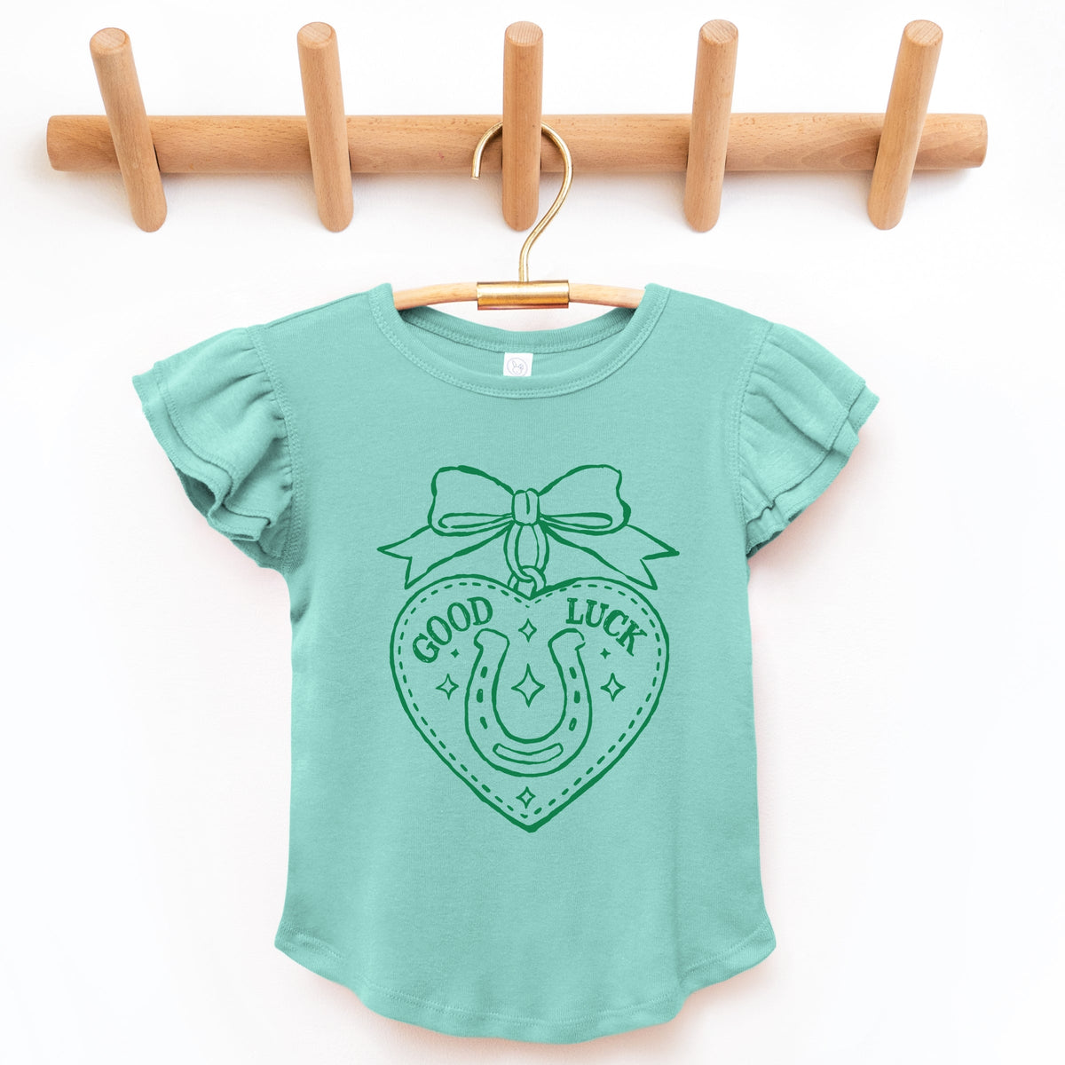 Good Luck Charm Outline - Flutter Sleeve Graphic T-Shirt