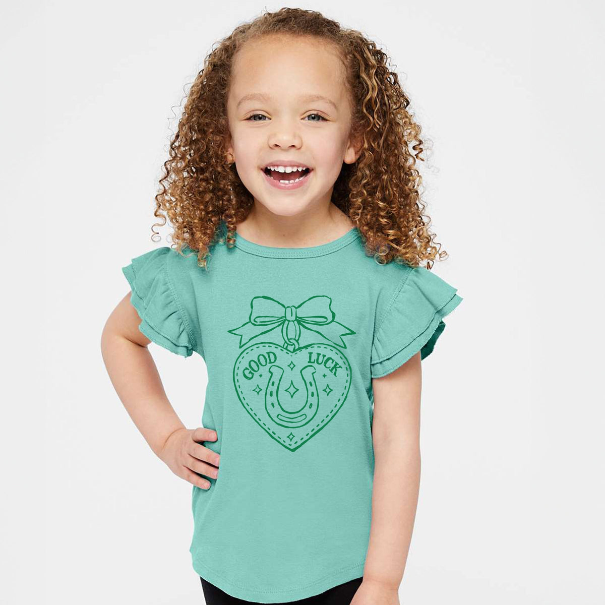 Good Luck Charm Outline - Flutter Sleeve Graphic T-Shirt