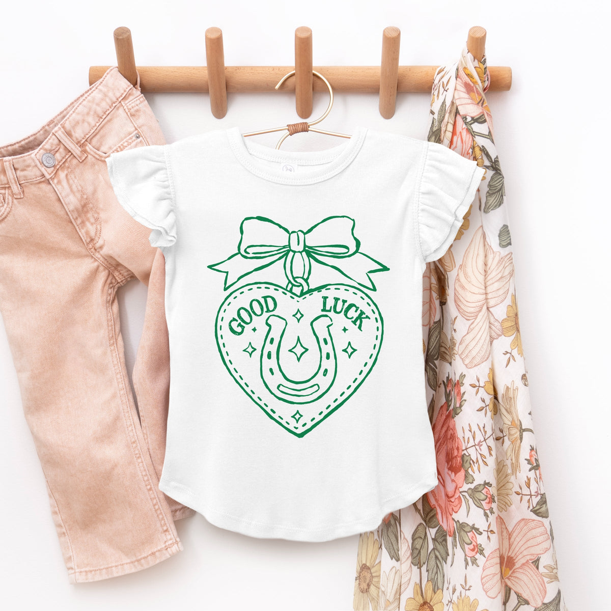 Good Luck Charm Outline - Flutter Sleeve Graphic T-Shirt