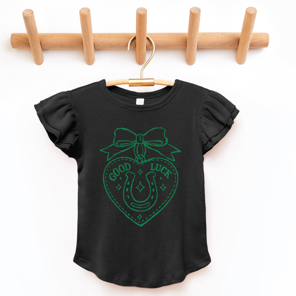 Good Luck Charm Outline - Flutter Sleeve Graphic T-Shirt