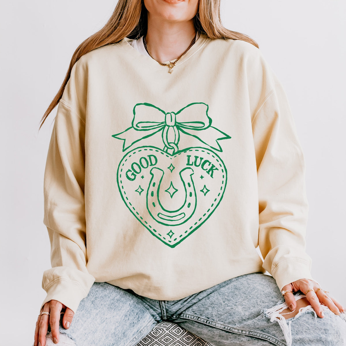 Good Luck Charm Outline - Women's Lightweight Garment Dyed Sweatshirt