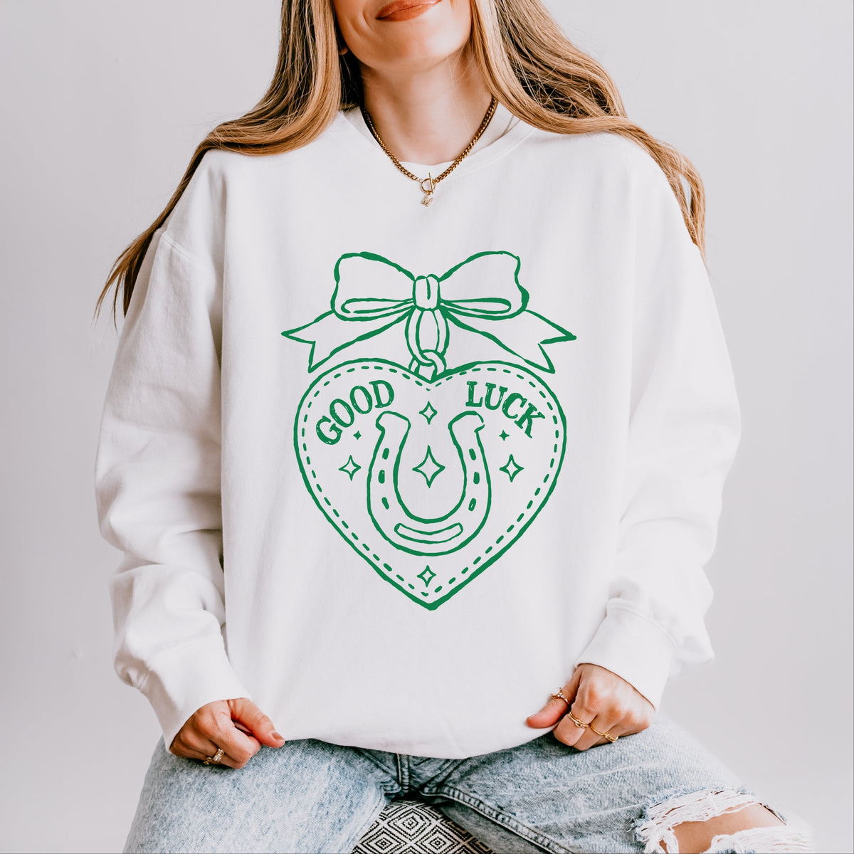 Good Luck Charm Outline - Women's Lightweight Garment Dyed Sweatshirt