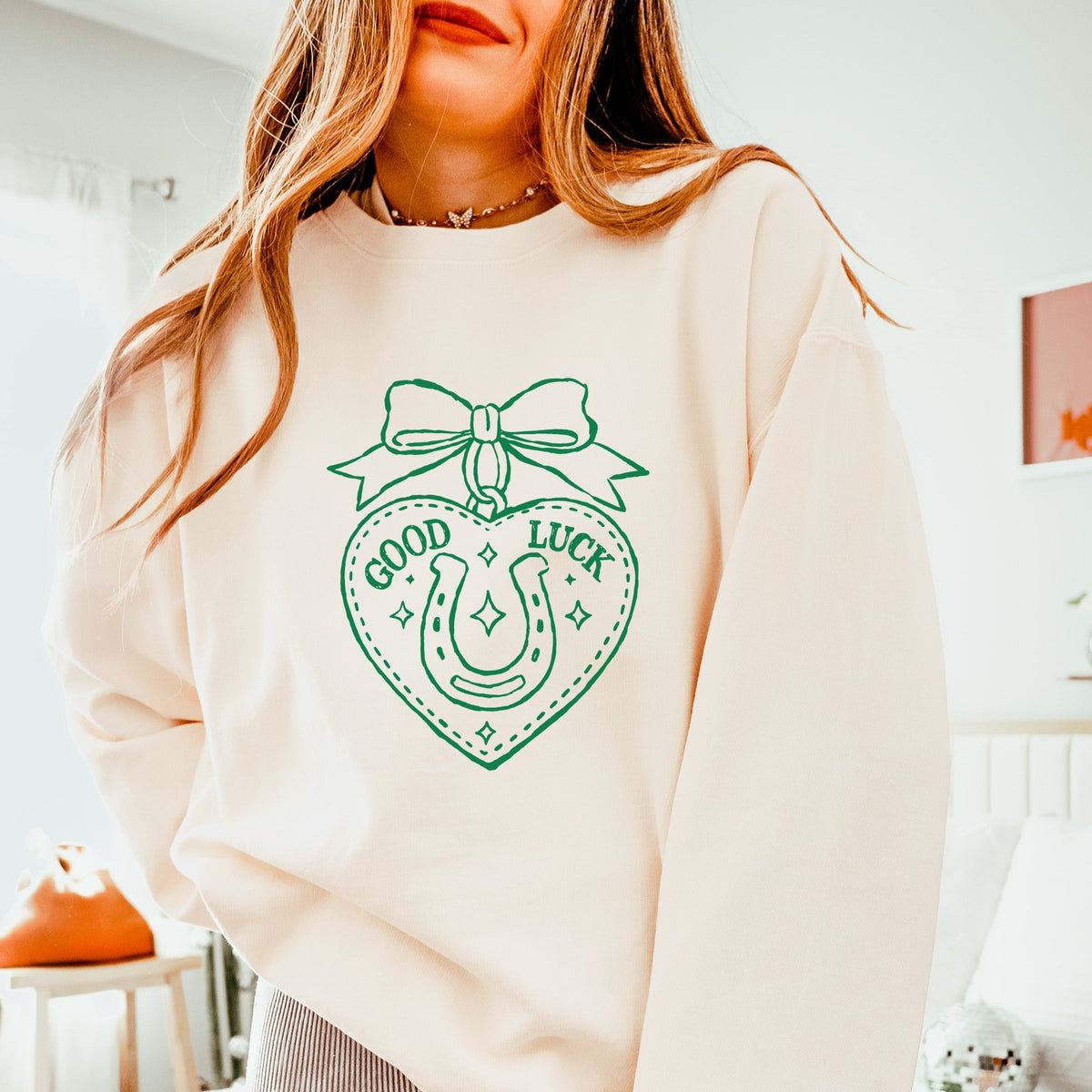 Good Luck Charm Outline - Women's Lightweight Garment Dyed Sweatshirt