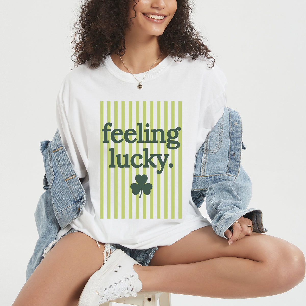 Feeling Lucky Stripes - Women's Garment Dyed Graphic T-Shirt