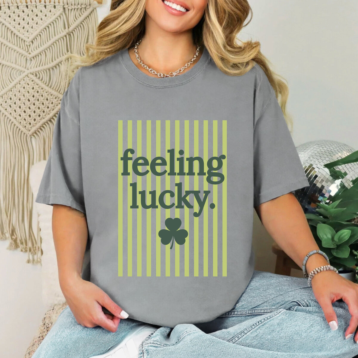 Feeling Lucky Stripes - Women's Garment Dyed Graphic T-Shirt