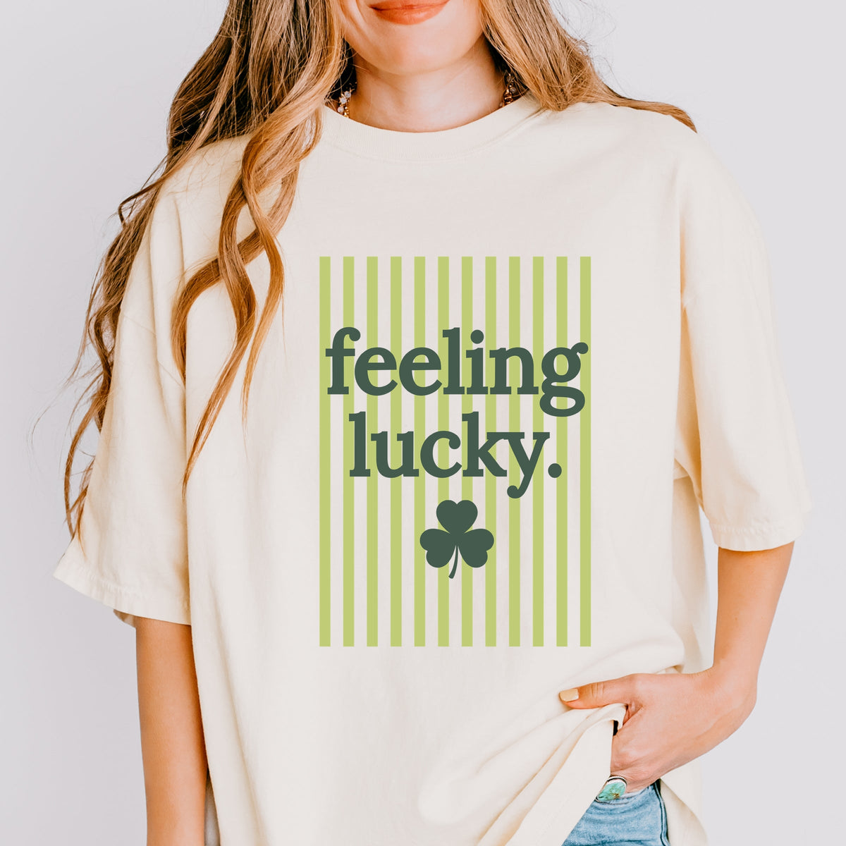 Feeling Lucky Stripes - Women's Garment Dyed Graphic T-Shirt