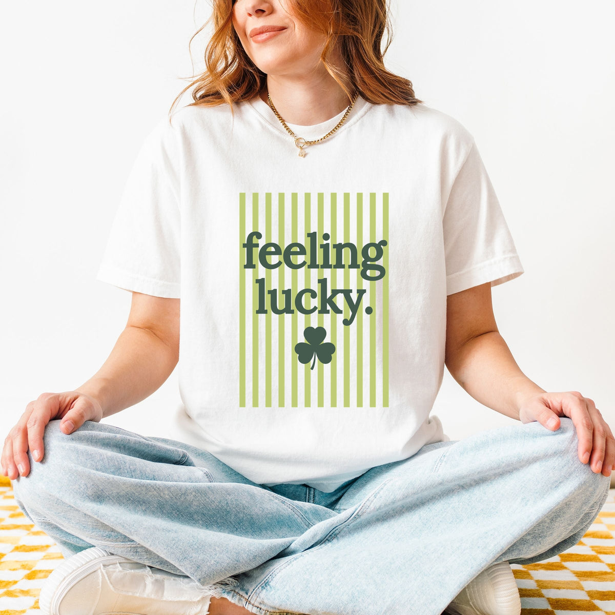 Feeling Lucky Stripes - Women's Garment Dyed Graphic T-Shirt