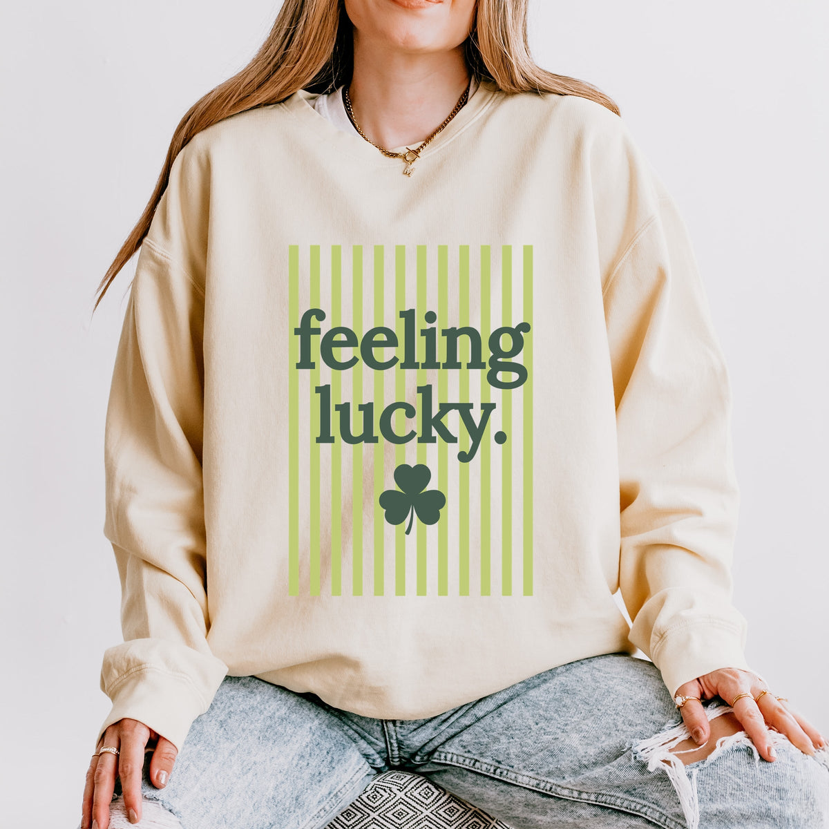 Feeling Lucky Stripes - Women's Lightweight Garment Dyed Sweatshirt