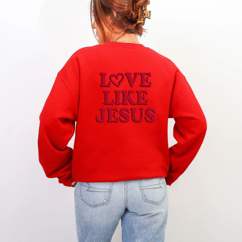 Love Like Jesus Heart Bold Puff Front and Back Design - Women's Graphic Sweatshirt