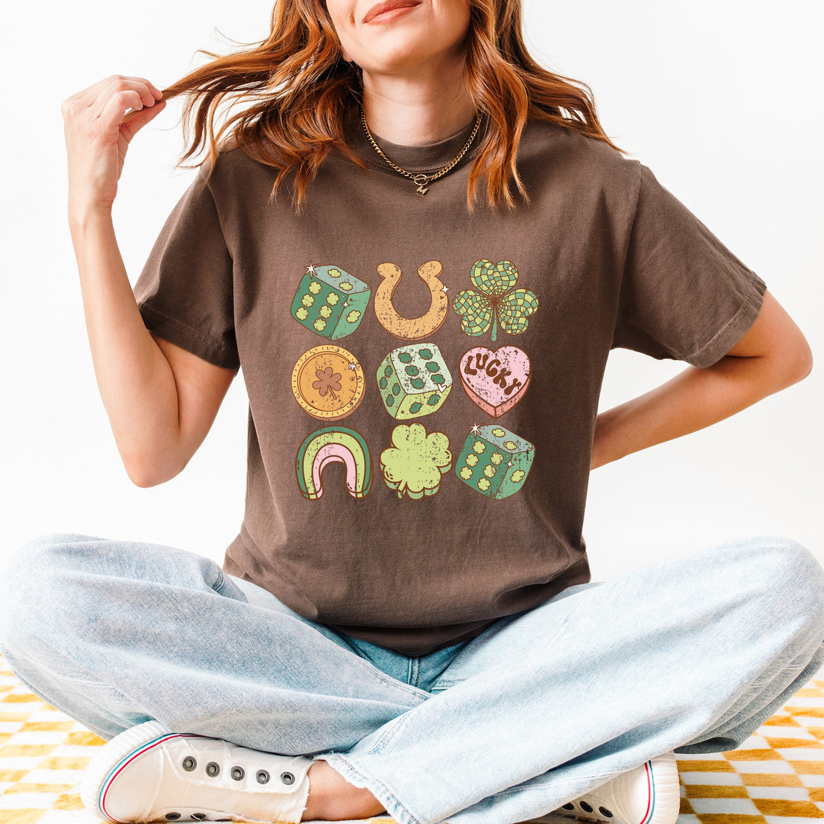 St. Patrick's Charm Chart - Womens Garment Dyed Graphic T-Shirt