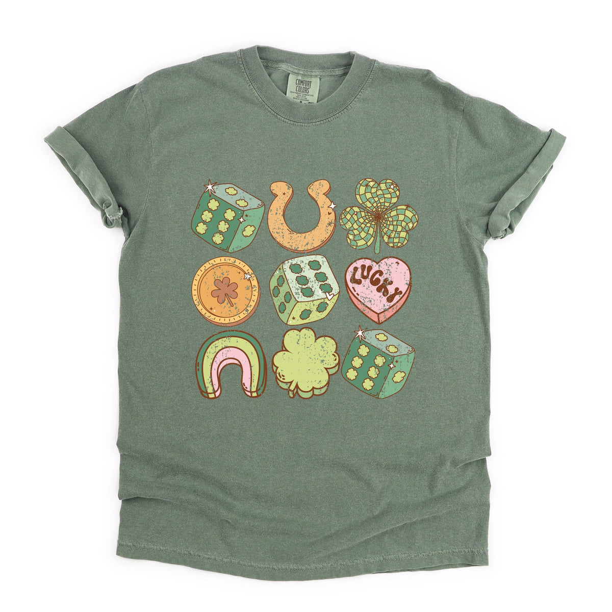 St. Patrick's Charm Chart - Womens Garment Dyed Graphic T-Shirt