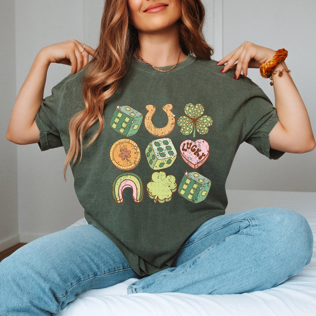 St. Patrick's Charm Chart - Womens Garment Dyed Graphic T-Shirt