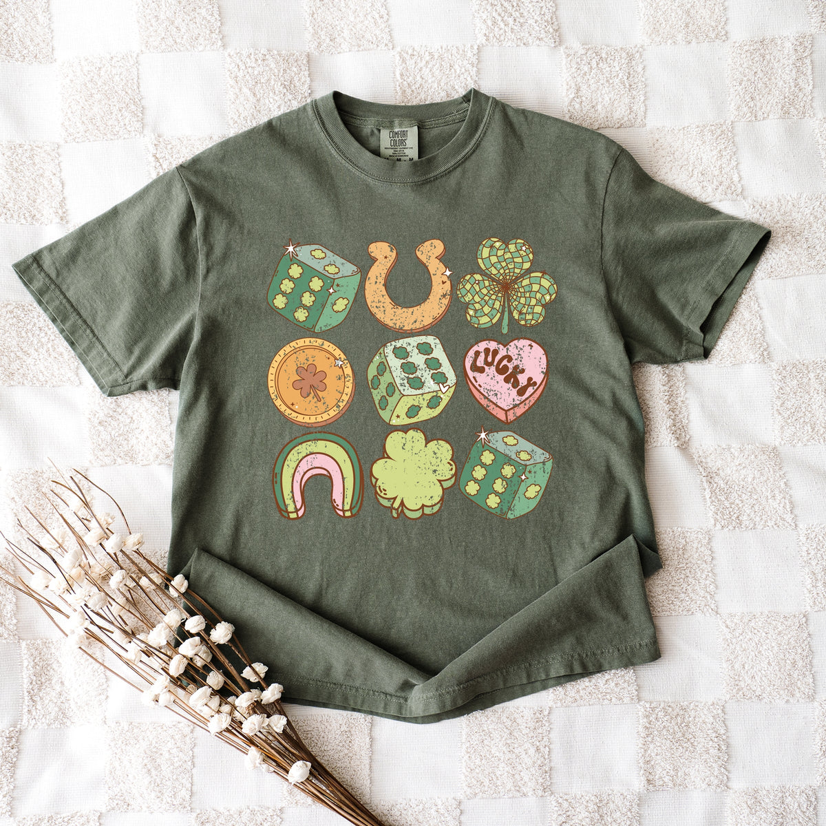 St. Patrick's Charm Chart - Womens Garment Dyed Graphic T-Shirt