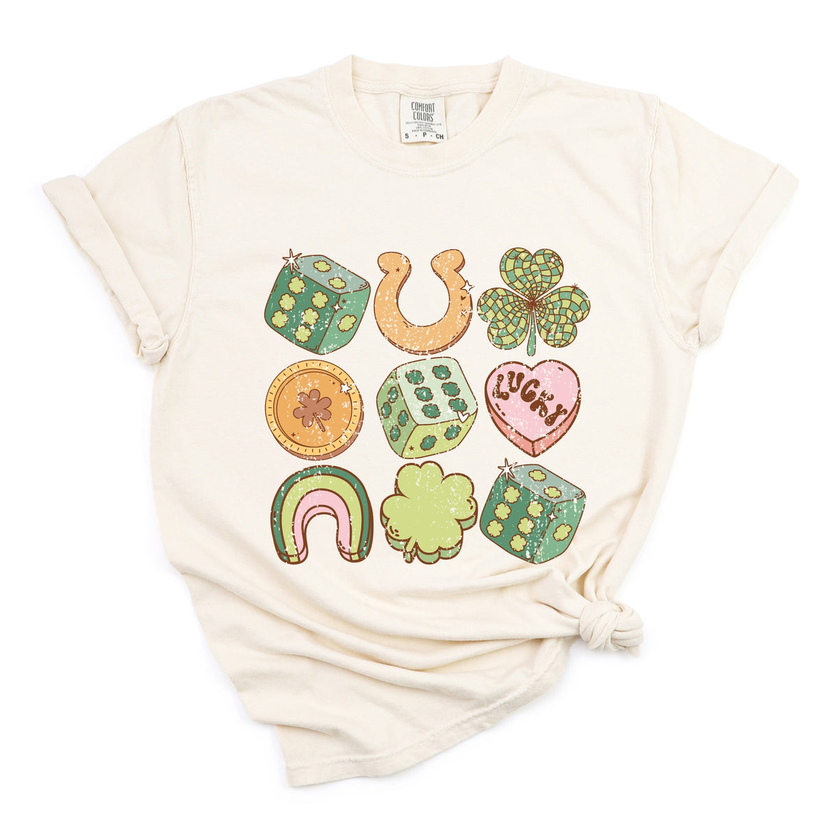 St. Patrick's Charm Chart - Womens Garment Dyed Graphic T-Shirt