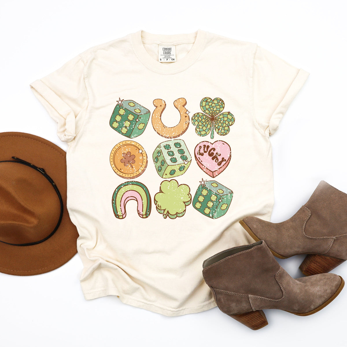 St. Patrick's Charm Chart - Womens Garment Dyed Graphic T-Shirt