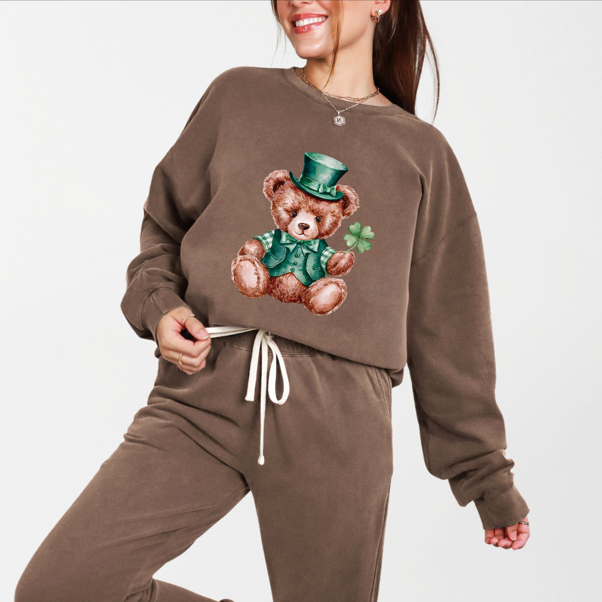 St. Patrick's Bear Clover - Women's Lightweight Garment Dyed Sweatshirt