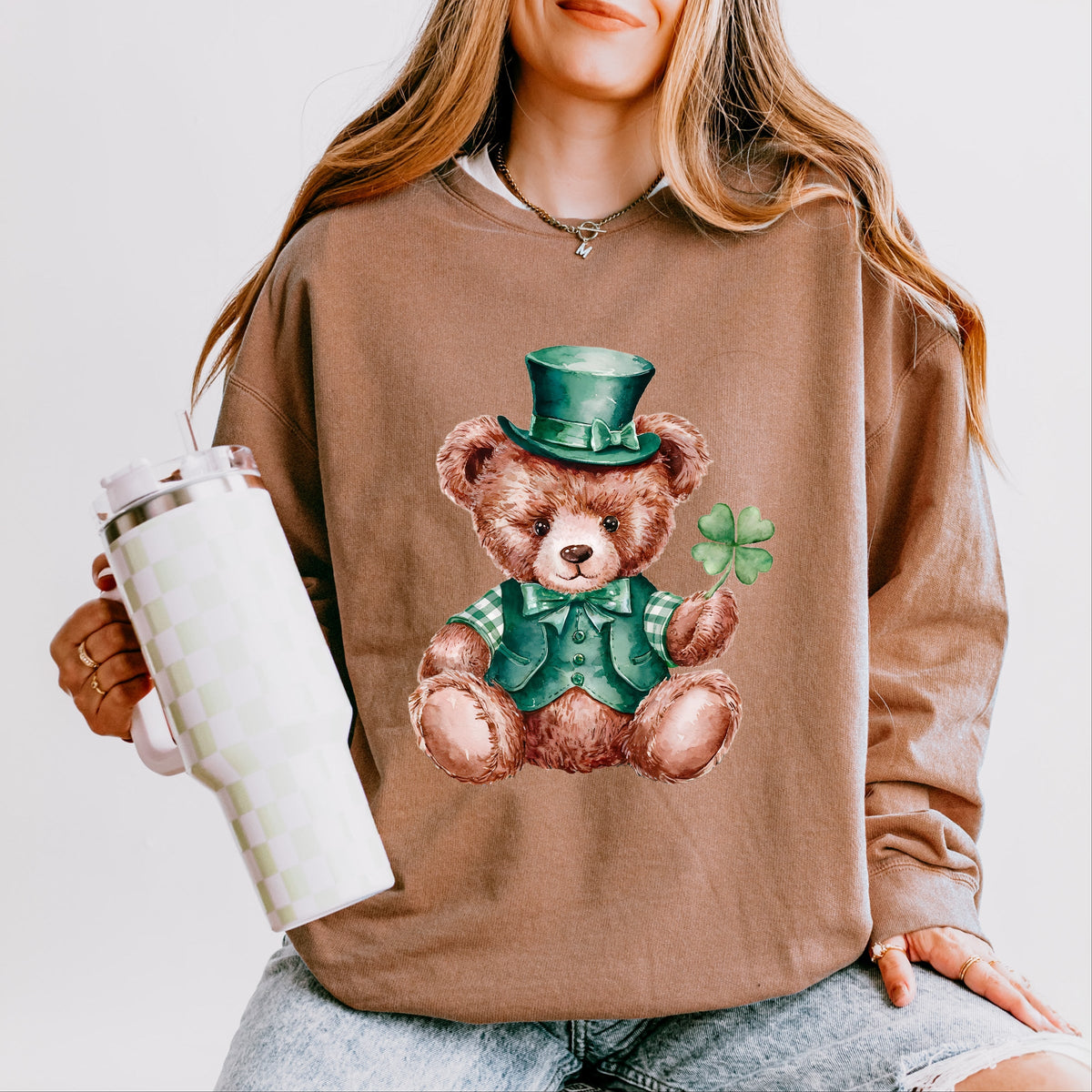 St. Patrick's Bear Clover - Women's Lightweight Garment Dyed Sweatshirt