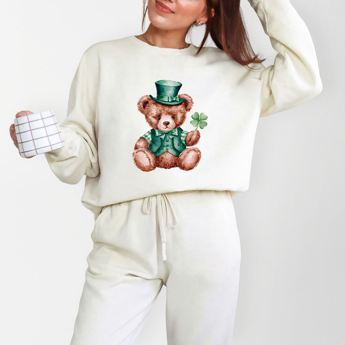 St. Patrick's Bear Clover - Women's Lightweight Garment Dyed Sweatshirt