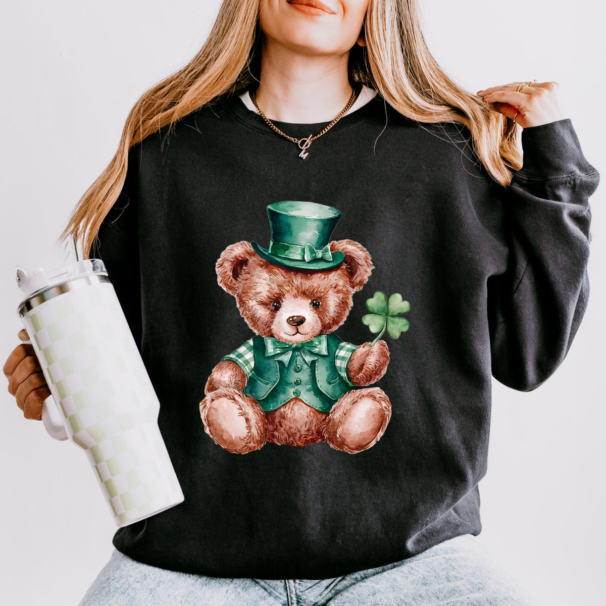 St. Patrick's Bear Clover - Women's Lightweight Garment Dyed Sweatshirt