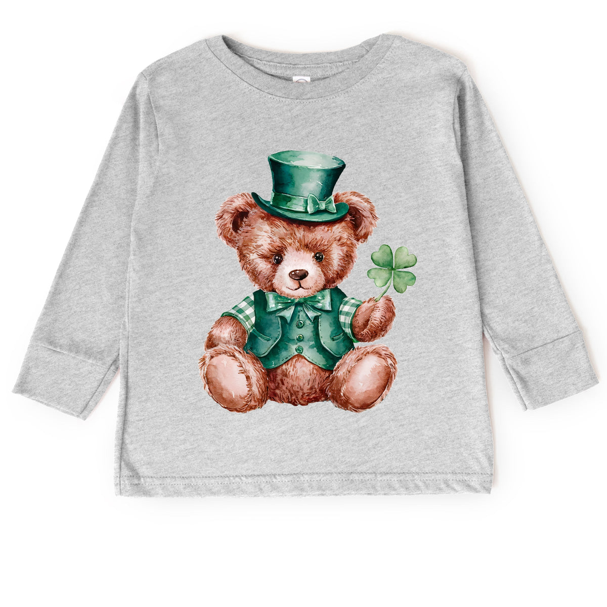 St. Patrick's Bear Clover - Toddler Long Sleeve Graphic Tee