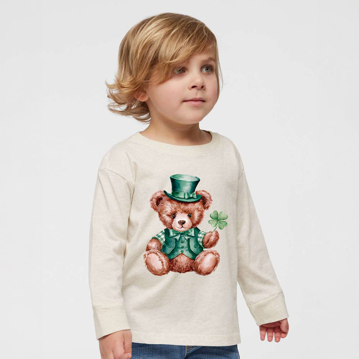 St. Patrick's Bear Clover - Toddler Long Sleeve Graphic Tee