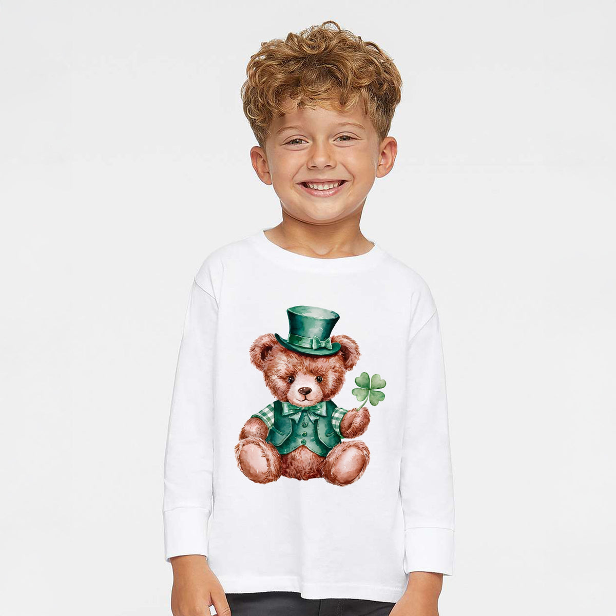 St. Patrick's Bear Clover - Toddler Long Sleeve Graphic Tee