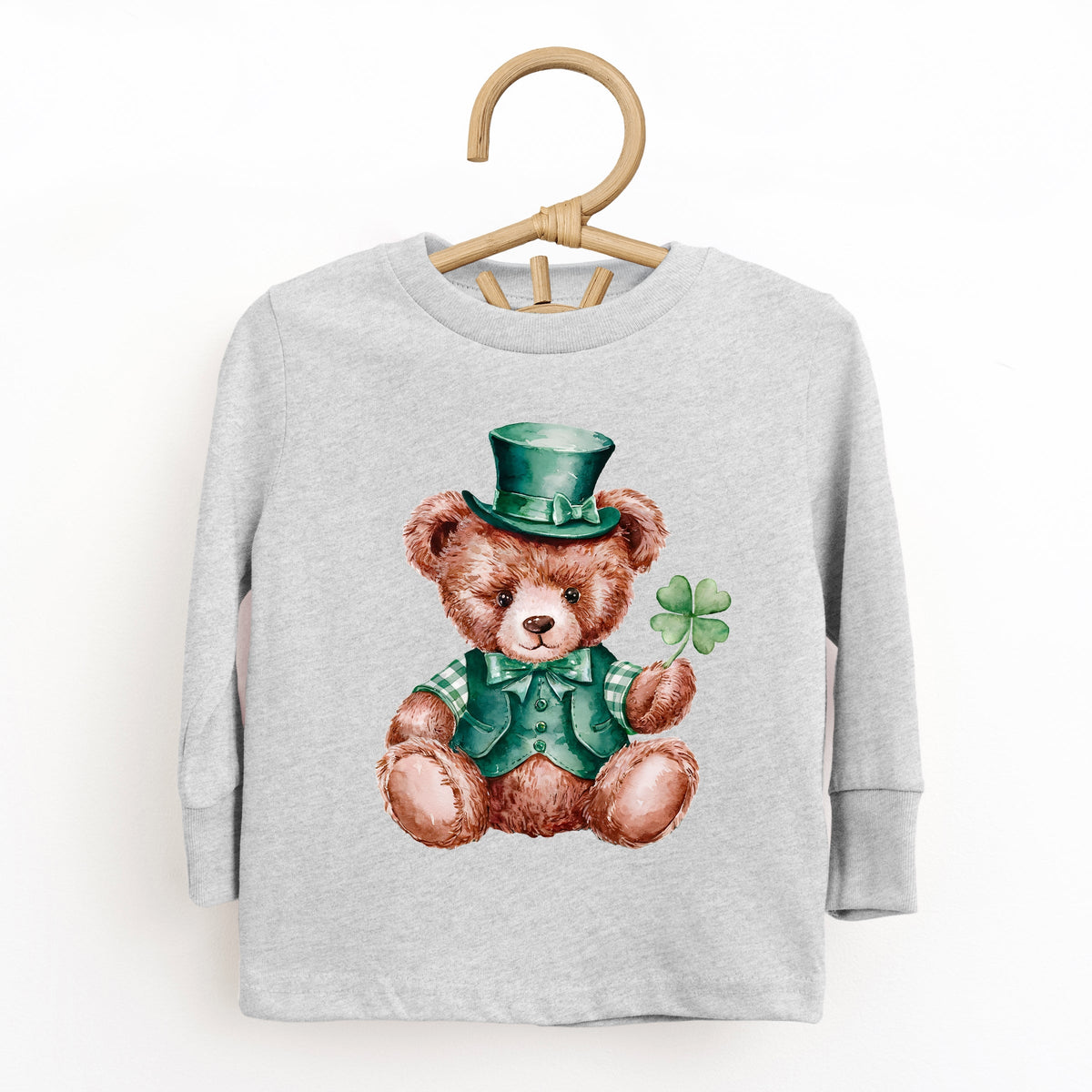 St. Patrick's Bear Clover - Toddler Long Sleeve Graphic Tee