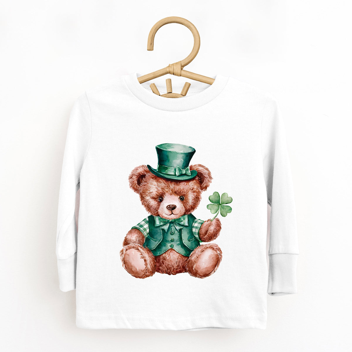 St. Patrick's Bear Clover - Toddler Long Sleeve Graphic Tee
