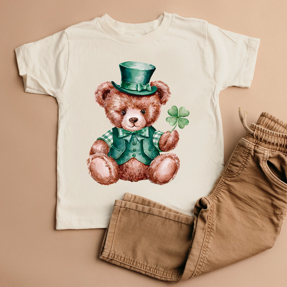 St. Patrick's Bear Clover - Toddler Short Sleeve Graphic T-Shirt