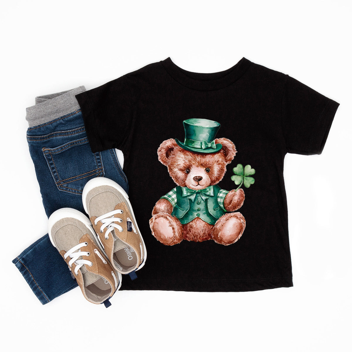 St. Patrick's Bear Clover - Toddler Short Sleeve Graphic T-Shirt